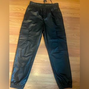 Zara Black Faux Leather Drawstring Joggers With Pockets-Size Small-NWOT